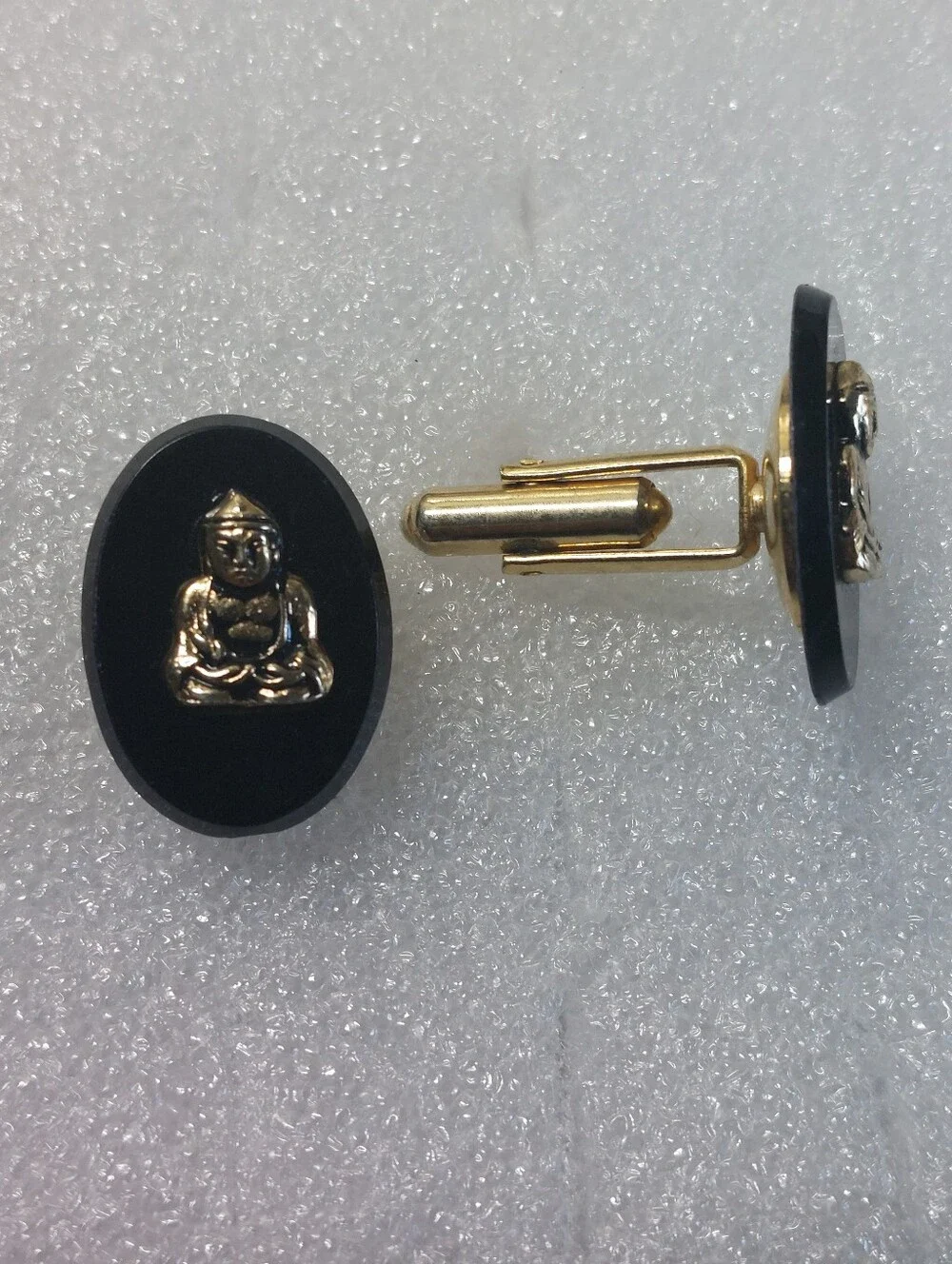 Vintage Cufflink Lot of 3 - Enamel Parrot Birds, Buddha Statues & Green Lucit